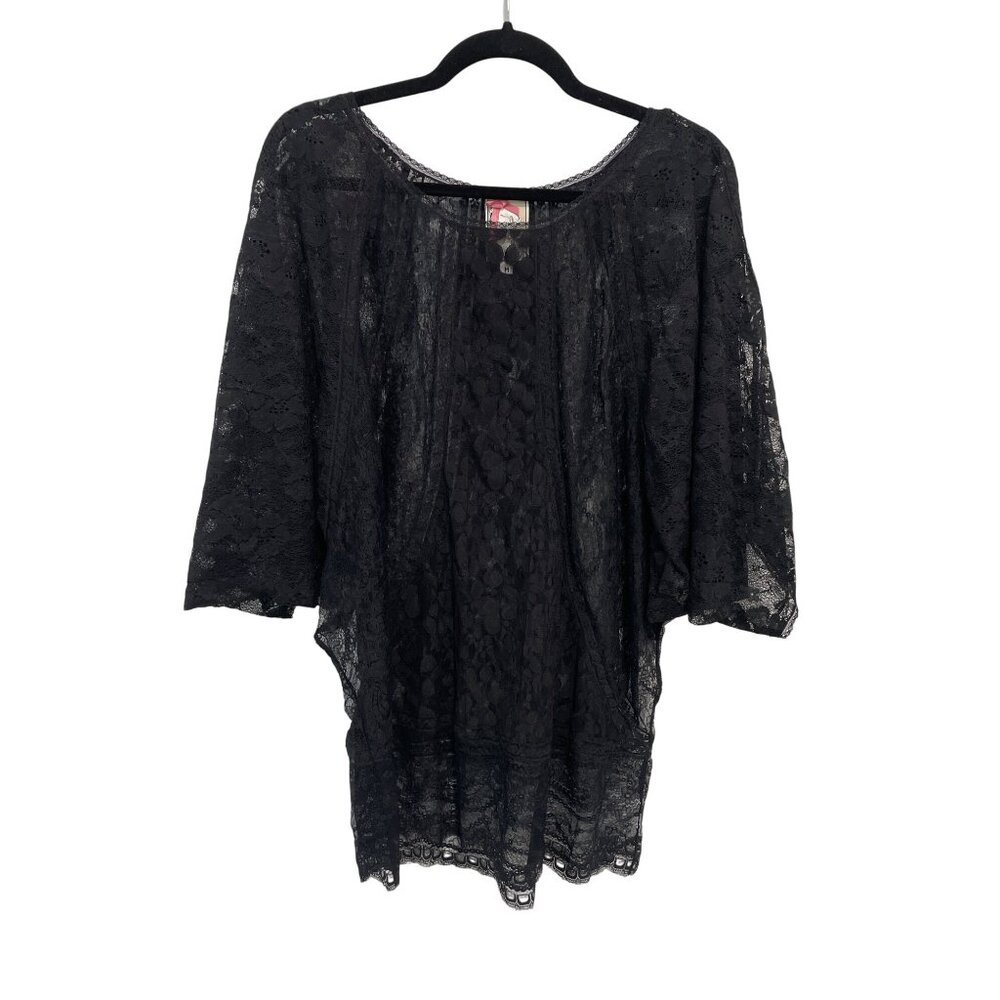 Yoana Baraschi 3/4 Sleeve Lace Tunic Top Size Medium Black Witchy Whimsigoth